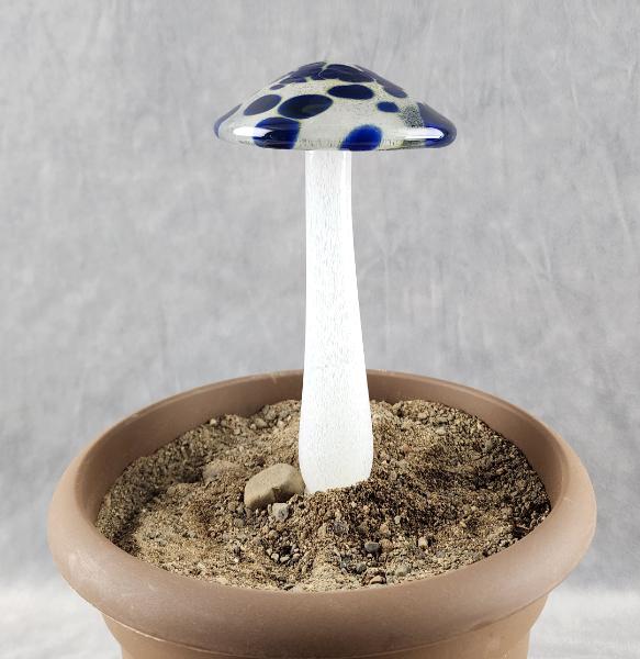 #04122427 GLOW IN THE DARK mushroom on glass stake 7.5''H x 4''W $80