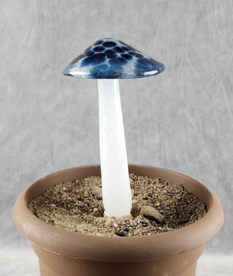 #04122401 GLOW IN THE DARK mushroom on glass stake 7.5''H x 4''W $80