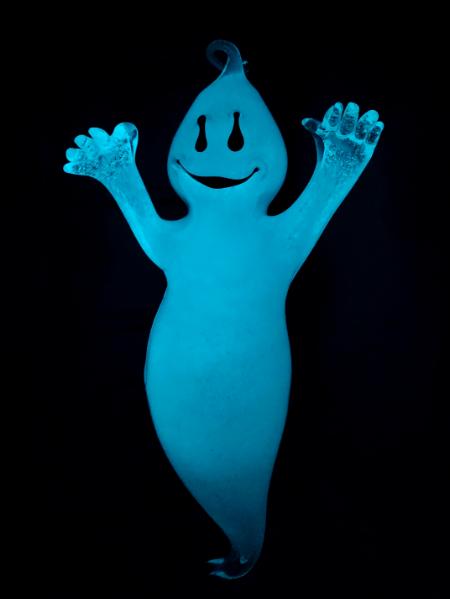 Schack#884 #09222310 GLOW IN THE DARK  hanging ghost 8.5''Hx5''W $150