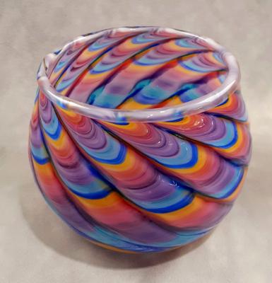 #12042504 Bowl 5''H X 6.5''W  Rainbow feather design  $150.00
