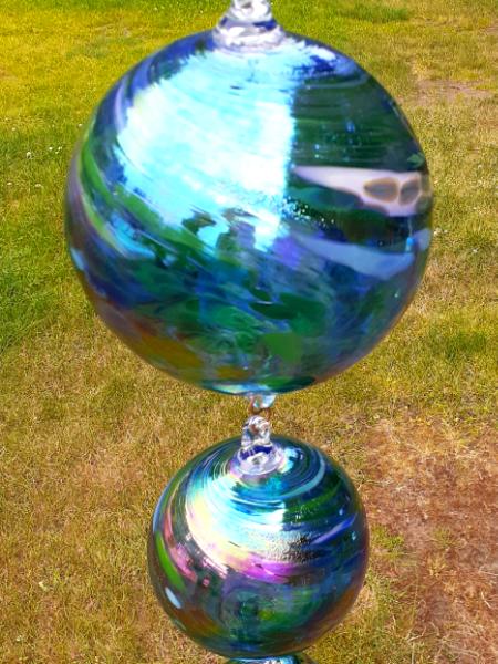 #07042512 Four Hanging Ball Sculpture Iridised  Lg-8'' Med-6.25'' Sm-5'' Xsm-3.5'' 33'' Long $250.00