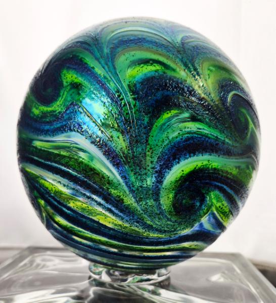#09012605 Glass Float Starry Night Design Iridized 6.25''  $80.00