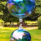 #07042512 Four Hanging Ball Sculpture Iridised  Lg-8'' Med-6.25'' Sm-5'' Xsm-3.5'' 33'' Long $250.00